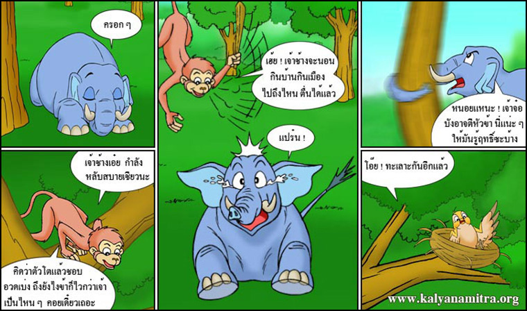 สามสหาย ช้าง ลิง นกกระทา  ติตติรชาดก  ว่าด้วยความเคารพอ่อนน้อม