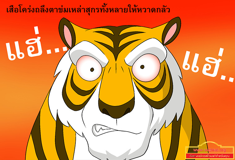 นิทานชาดกเรื่อง สุกรปราบพยัคฆ์   วัฑฒกีสูกรชาดก ว่าด้วยหมูสู้เสือได้ด้วยสามัคคีกัน