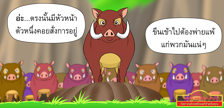 นิทานชาดกเรื่อง สุกรปราบพยัคฆ์   วัฑฒกีสูกรชาดก ว่าด้วยหมูสู้เสือได้ด้วยสามัคคีกัน