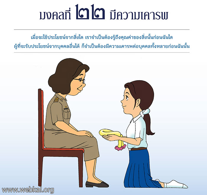 มงคล ที่ ๒๒  มีความเคารพ มงคลชีวิต 38 ประการ ฉบับทางก้าวหน้า มงคลชีวิต พม.สมชาย ฐานวุฑฺโฒ