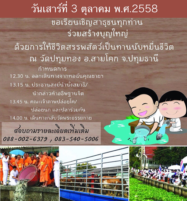 ปล่อยสัตว์ปล่อยปลา เสาร์ที่ 3 ตุลาคม พ.ศ.2558 ณ วัดปทุมทอง_ปล่อยปลาต้นเดือน