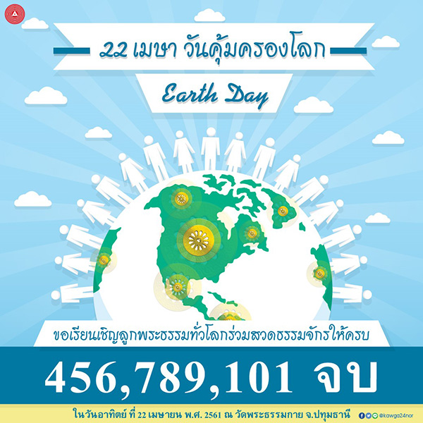 ขอเชิญสวดธรรมจักร 456,789,101 จบ ในวันคุ้มครองโลก 22 เมษายน 2561