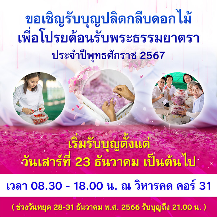 ปลีดกลีบดอกไม้เพื่อโปรยต้อนรับพระธรรมยาตรา ประจำพุทธศักราช 2567