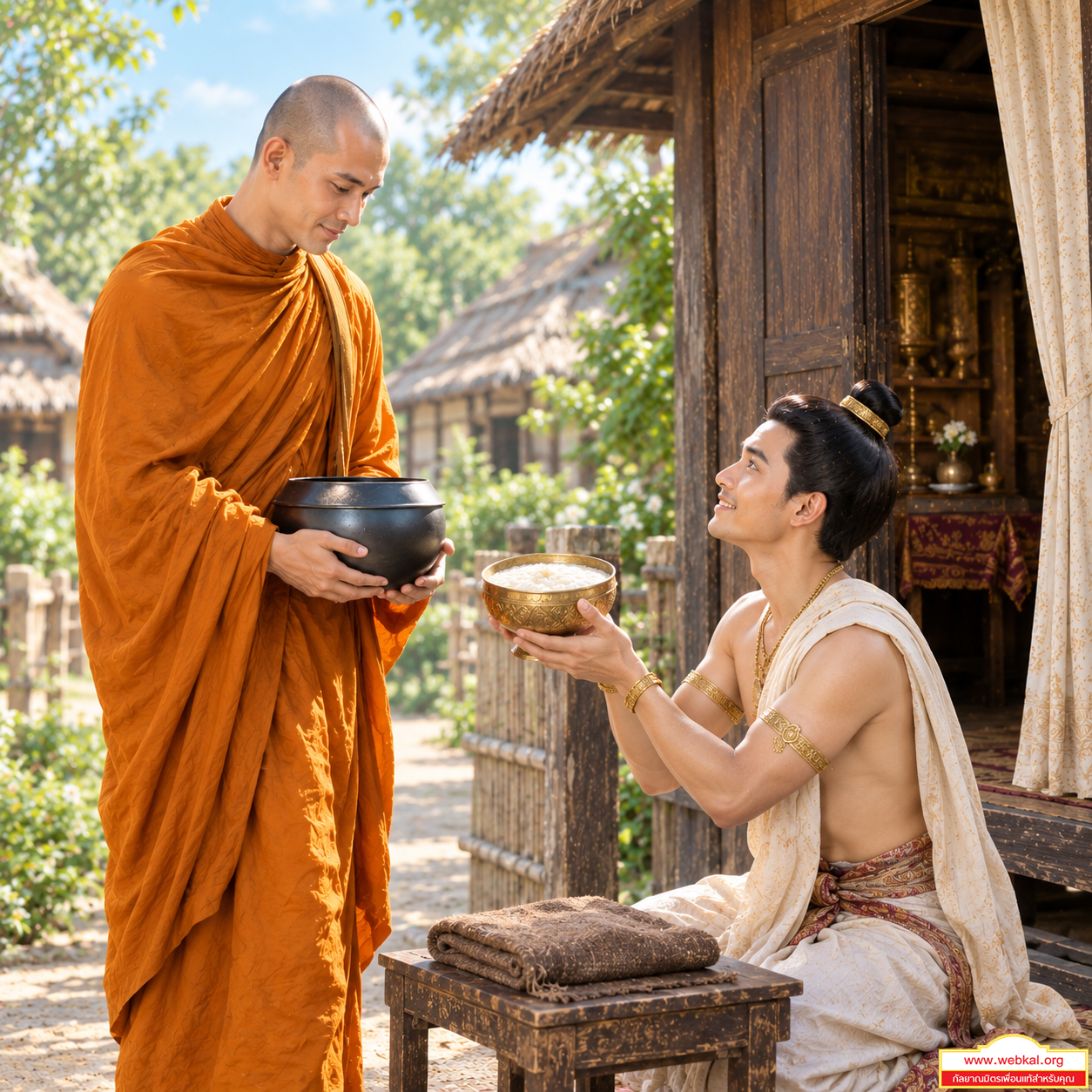 อานิสงส์ถวายข้าวมธุปายาส, สามเณรติสสะ, พระสารีบุตร, พระเถระ, สามเณรอรหันต์, พระอรหันต์, พุทธกาล, การ์ตูนAI, AI, ธรรมะ, การ์ตูนธรรมะ