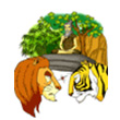 รูปนิทานชาดก เสือพบสิงห์ มาลุตชาดก ว่าด้วยการถือความเห็นตนเป็นใหญ่
